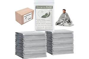 MIXIAO Emergency Foil Blanket (Pack of 50), Survival Thermal Mylar Blankets Individually Packaged Perfect for Outdoors, Hiking, Survival, Marathons or First Aid