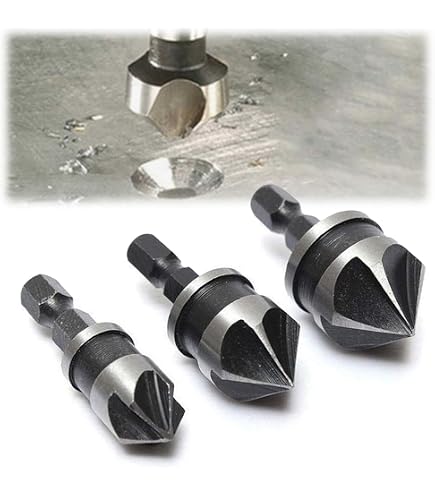 Ruidee 3-Piece Countersink Drill Bit Set – Hex Shank, 5-Flute, 90° HSS Titanium Coated, Sizes 12/16/19mm For Wood & Soft Metals