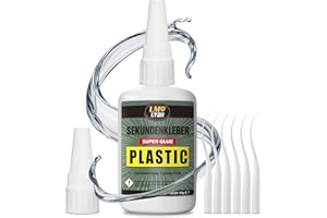 LMQ LASH Sekundenkleber extra stark für Kunststoff 50g, Wasserfester und hitzebeständiger Kunststoffkleber, Kunststoffkleber mit Anti-Verstopfungskappe, Cyanacrylat(CA) Sekundenkleber für Plastik