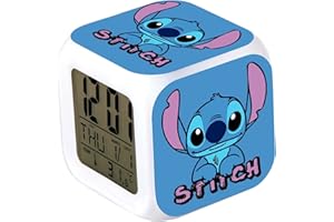 PADIEOE Stitch Alarm Clock Digital Clock with Temperature Big LED Night Light, Smart Alarm Clock with Charging Cable for Girls Kids Teenagers Gift Bedroom Decor