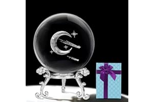 KOMINZZ 60mm 3D Crystal Ball with Stand Laser Engraved Moon and Stars Figurines Glass Paperweights Crystal Ornaments Mothers Day Gifts Moon Gifts for Women Men Glass Ornaments for The Home Decor