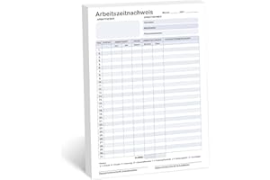 ‎BIROYAL BIROYAL Stundenbuch für Arbeit, Arbeitszeitnachweis Block A4, Monatliche Stundenzettel Block für 31 Tage pro Blatt, Vorgedruckte Arbeitszeiterfassung für Kleinbetriebe, Stundennachweis