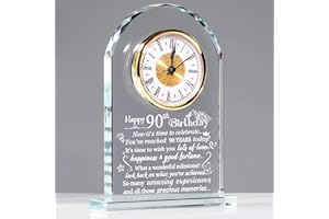 Ornalrist Happy 90th Birthday Quartz Clock Gifts for Women Men, 90th Birthday Presents for Grandparents Glass Keepsake Birthday Blessing for Turning 90 Years Old