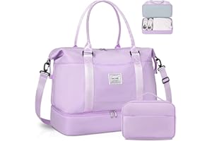 BAGAIL Sac de Voyage pour Femme avec Compartiment à Chaussures, Fourre-tout de Week-end avec Poche Humide, pour Hôpital, Travail et Accouchement - S-Violet, 2 Pièces (Trousse Incluse)