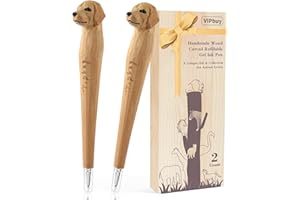 VIPbuy 2 Count Handmade Wood Carved Dog Refillable Gel Ink Pens (Labrador)