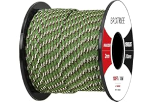 Brotree 2mm Paracorde 3 Brins 30M 100% Nylon Corde Parachute pour Extérieur, Artisanat, Bricolage - 90kg Charge de Rupture (Armée Verte Camo)