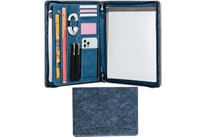 Calfinder Conférencier A4 en cuir synthétique avec fermeture éclair et porte-bloc A4, bleu foncé