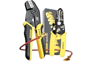 DXCRIMP zaciskarka do konektorów nieizolowanych 2,8/4,8/6,3 mm ze ściągaczem izolacji, AWG 24-14 (0,25–2,5 mm²), profesjonalne szczypce zaciskowe z mechanizmem zapadkowym do instalacji samochodowych