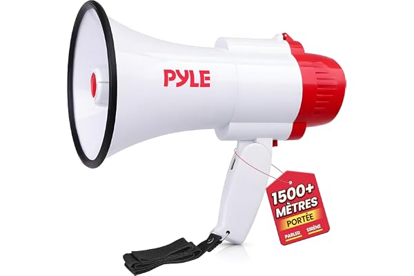 Pyle Mégaphone Porte-Voix 30W avec Sirène et Enregistrement – Haut-Parleur PA Portatif, Portée 731m, Idéal pour Sports, Fans, Entraîneurs, Manifestations, Sécurité