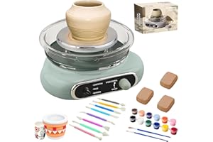 KENSBRO Mini-Töpferscheibe,200R/min Elektrisch Töpferscheiben,12cm Drehteller Tonmaschine mit 8 Stück Bildhauerwerkzeugen,Stufenlose Geschwindigkeitsanpassung für DIY Bastelprojekte für Kinder und Erwachsene