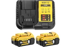 TERARRELL 2PC 18V 8000mAh DCB184 Replacemnet for Dewalt Battery with DC112 Compatible with Dewalt Battery and Charger DCB180 DCB181 DCB-182 DCB-183 DCB-184B-XJ DCB185 DCB200 (2Battery+Charger)