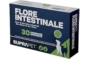 Suprapet Flore Intestinale Chiens et Chats 30 comprimés - Aliment complémentaire Naturel aux ferments lactiques, probiotiques, Vitamine C pour l'intestin, Flore bactérienne et défenses immunitaires