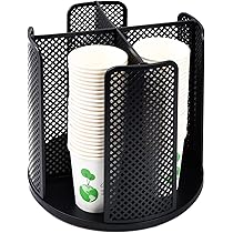 Annova Porta tazze e coperchi in carta/plastica, dispenser girevole a 360° con 4 scomparti, scaffale multifunzionale per casa, ufficio, bar, caffetteria (nero