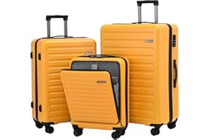 TydeCkare Juego de Maletas de 3 Piezas (20/24/28), Solo 20" con Bolsillo Delantero, Cabina de 55x40x20cm, Equipaje Facturado de 24"=66cm y 28"=76cm, Hardshell, Liviana, con Cerradura TSA, Naranja