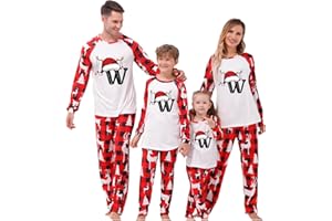 Flodxo Christmas Pyjamas Family Matching Pajamas Set Funny A-Z Letters Graphic Xmas Pjs Sets Sleepwear Loungewear Nightwear Matching Christmas Pyjamas for Women Men Kids Baby