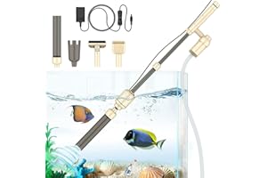 bedee Aquarium Gravel Cleaner, 6 in 1 Mulmsauger Aquarium Electric Vacuum Cleaner Siphon Filter Cleaner Set with Adjustable Flow Control for Water Change and Sand Wash, DC 12 V, 18 W Beige