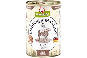 GranataPet Liebling's Repas au bœuf Pur - Nourriture Humide pour Chien - sans céréales ni Sucre ajoutés - Aliment Complet à Haute teneur en Viande et huiles de qualité supérieure - 6 x 400 g