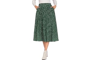 Parabler Damen Chiffon Midirock Elegante Blumen Polka Dot Lang Rock Elastische Taille Sommerrock Plisseerock Strandrock mit Taschen