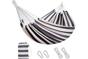 Brazilian Hammock with Tree Straps - Cotton Hammocks Portable Hammock with Carry Bag for Backyard, Porch, Outdoor and Indoor Striped