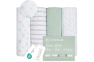 ‎EMMA & NOAH emma & noah Baby Spucktücher, 70x70 cm, Kuschelig Weich, 3er und 4er Sets, 100% Bio-Baumwolle, Langlebig & Extra Saugfähig, Unisex Design für Jungen und Mädchen (Punkte Mint)