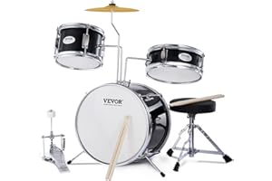 VEVOR Schlagzeugset, 3-teilig, Drum-Set mit verstellbarem Thron-Becken-Pedal, Zwei Paar Drumsticks, ca. 20 cm Tom Drum, ca. 25 cm Snare Drum, ca. 36 cm Bass Drum, Schlagzeugset für Kinder, schwarz