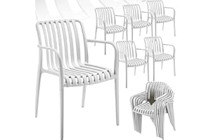 TecTake® Lot de 6 Chaise de Jardin Fauteuil Salon extérieur empilable avec Accoudoirs, résistant aux intempéries, pour Salon de Jardin Exterieur, Meuble pour Amenagement Balcon Terrasse