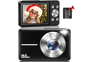 Digital Camera, Nsoela Vlogging Camera Rechargeable Digital Cameras FHD 1080P 44MP Compact Camera with 16X Digital Zoom, Portable Mini Camera with 1 Battery for Teens,Kids,Beginners（Black）