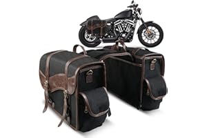 NICECNC Sacoches de Selle de Moto Vintage en Toile cirée à l'huile, sacoches de Moto Compatible with Harley Adventure Street Glide (Noir)