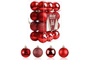 ‎AITSITE Aitsite 24 Stück Weihnachtskugeln Rot, 6CM Christbaumkugeln Kunststoff Bruchsicher Weihnachtsbaumkugeln Christbaumschmuck Christbaumkugeln für Weihnachtsbaum Neujahr Festival Ornamente