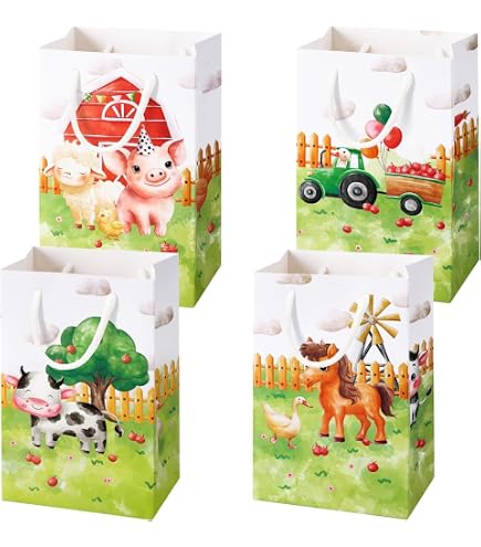 16 Süßigkeitenboxen Bauernhof-Tier-Motiv – Party-Deko Für Bauernhof-Geburtstag, Papier, Selbstaufbauend
