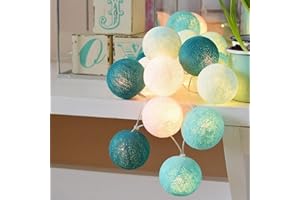 Ciskotu Guirlande Lumineuse Coton Boules - 3,8M 20 LED Chaîne Lumière Avec Prise pour Chambre Rideau Fête Noël Anniversaire Halloween Mariage Chambre de Bébé Romantique Décor