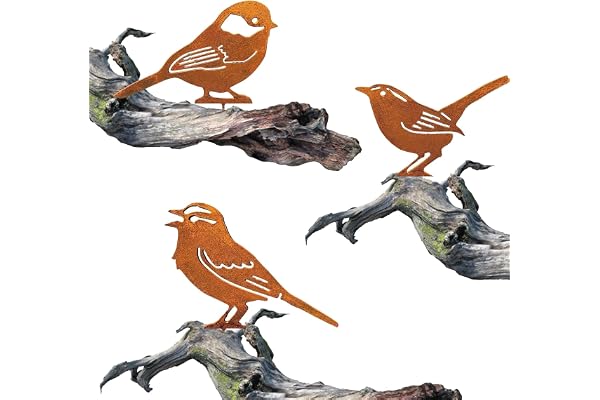 3 Pièces Oiseaux Rouillés Décoration, Decoration Jardin Exterieur, Deco Jardin Exterieur Original, Oiseaux Decoratifs Exterieur, Déco JardinMmétal Rouillé, pour Décorer Jardins Cours Parcs