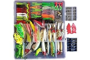 PWWDADA Juego de 275 señuelos de Pesca Que Incluye señuelos de Rana, señuelos de Pesca Suaves, señuelos de Metal Duro, sonajero VIB, manivela, Popper, pececillo, Gancho de Metal para Trucha, lubina