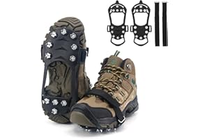 NewDoar Crampons antidérapants pour la neige glacée 11 pointes en acier inoxydable avec sangles pour chaussures, bottes, protection sûre pour l'alpinisme, l'escalade, la randonnée, la marche, la pêche