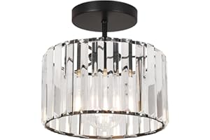 ZYDTRIP Crystal Ceiling Light Fixture Semi Flush Mount Ceiling Lamp Modern Black Crystal Chandelier for Living Room Hallway Dining Room Kitchen