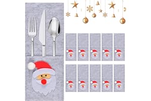 AUIRSHIKY 10 Piezas Soporte Para Cubiertos Navideños,Porta Cubiertos De Fieltro Navideño, Bolsa Cubiertos Navidad,Bolsa De Vajilla Navideña, Porta Cubiertos Navideños Bolsas, para Decoración de Navidad. (A)