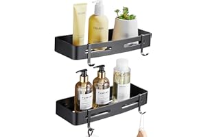 Wopeite Estante De Ducha, Estante De Ducha De Aluminio Sin PerforacióN, Estante De Ducha De BañO, Estante De BañO Rectangular De Acero Inoxidable, Estante De BañO De 2 Capas Negro