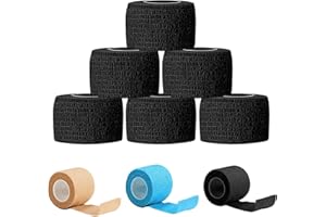 KATLKIU 6 rollos de venda elástica autoadhesiva, venda autoadhesiva transpirable, venda cohesiva para uso deportivo y médico, para rodilla, tobillo, brazos y manos (Negro, 2.5CM x 4.5M)