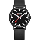 Mondaine - Essence - Herrenuhr 41mm - Bahnhofsuhr in Schwarz schwarzem Armband aus recycelten Rohstoffen - 30m Wasserdicht na