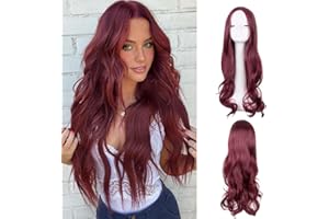 AOWVUTS Longue Perruque Ondulée pour Femmes Cheveux Synthétiques Naturels Résistante à la Chaleur Perruque longue bouclée avec Partie Centrale pour la Fête Quotidienne Utilisation Cosplay