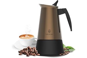 Cecotec Cafetière Italienne Piccolina 600 Gold. Cafetière En Acier Inoxydable, Design Élégant, Pour Toutes Surfaces, Capacité 300 Ml Idéale Pour 6 Tasses, Poignée Ergonomique, Or