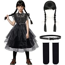 Robe Déguisement Halloween Fille Gothique Lolita - Ensemble Avec Perruque, Collier, Chaussettes - Pour Carnaval, Anniversaire, Cosplay - 2