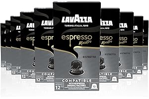 Lavazza, Espresso Maestro Ristretto, 100 Cápsulas de Café Compatibles con Máquinas Nespresso* Original, Notas de Chocolate y Caramelo, Arábica y Robusta, Intensidad 12, Tueste Oscuro, Amazon Exclusive
