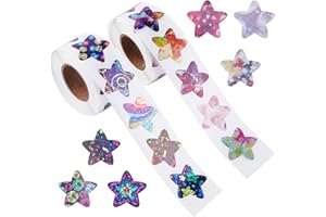 Deepton 1000pcs Star Stickers Set, Holographisch, Chrome Finish, Space Style, Star Pattern, Waterproof, Indoor Use, Reward Chart Stickers for Children, Teachers, Classroom