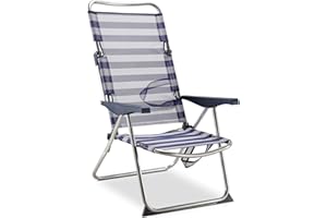 Solenny 50001072725175 50001072725175-Chaise de Plage lit Pliable 4 Positions Bleu et Blanc avec poignées, Métal, Multicolore