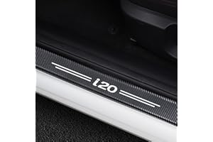 SYMILOV 4 Pièces Protection Seuil de Porte de Voiture pour Hyun-dai i20 Autocollant en Cuir de Fibre de Carbone Plinthes pour Auto,White