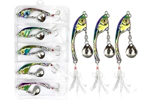 Yixinly 5 Stück Jig Spinner Set 15g in Köderbox, Angeln Metall Löffel Köder Spinner Bleikopfspinner für Barsch Hecht Zander Döbel, Angelgeschenke für Männer, Angelköder für Süß- und Salzwasser