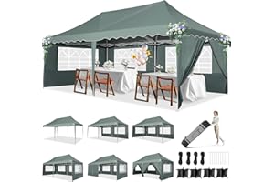 HOTEEL Tonnelle Pliante 3x6, Barnum Pliant 3x6 Tonnelle de Jardin Exterieur Impermable Tente de Reception avec Parois LatéRales, Sacs de Sable et Sac à roulettes pour Les événements en Plein Air, Gris