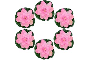 Famgee 7 Inches Artificial Lifelike Floating Foam Lotus Flower Water Lily for Garden Pond Decor, Set of 6 (Pink)