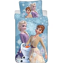 Parure Letto Frozen Per Singolo - Copripiumino Reversibile 140x200 Cm + Federa 65x65 Cm In Cotone 100% - Con Elsa, Anna E Olaf